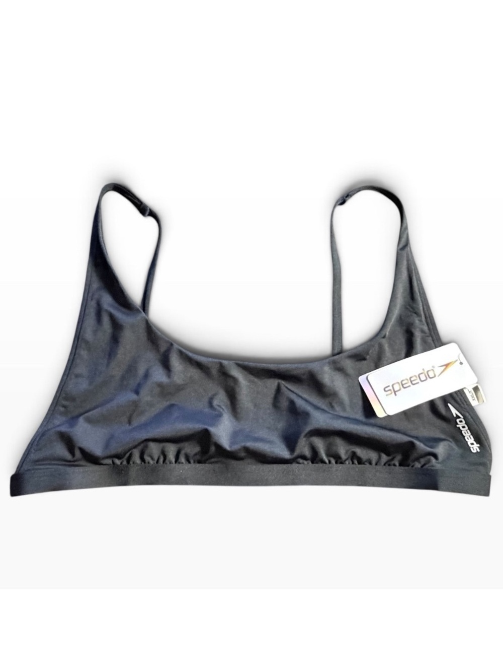 SPEEDO black pull over adjustable back athletic unpadded bikini swim top NWT